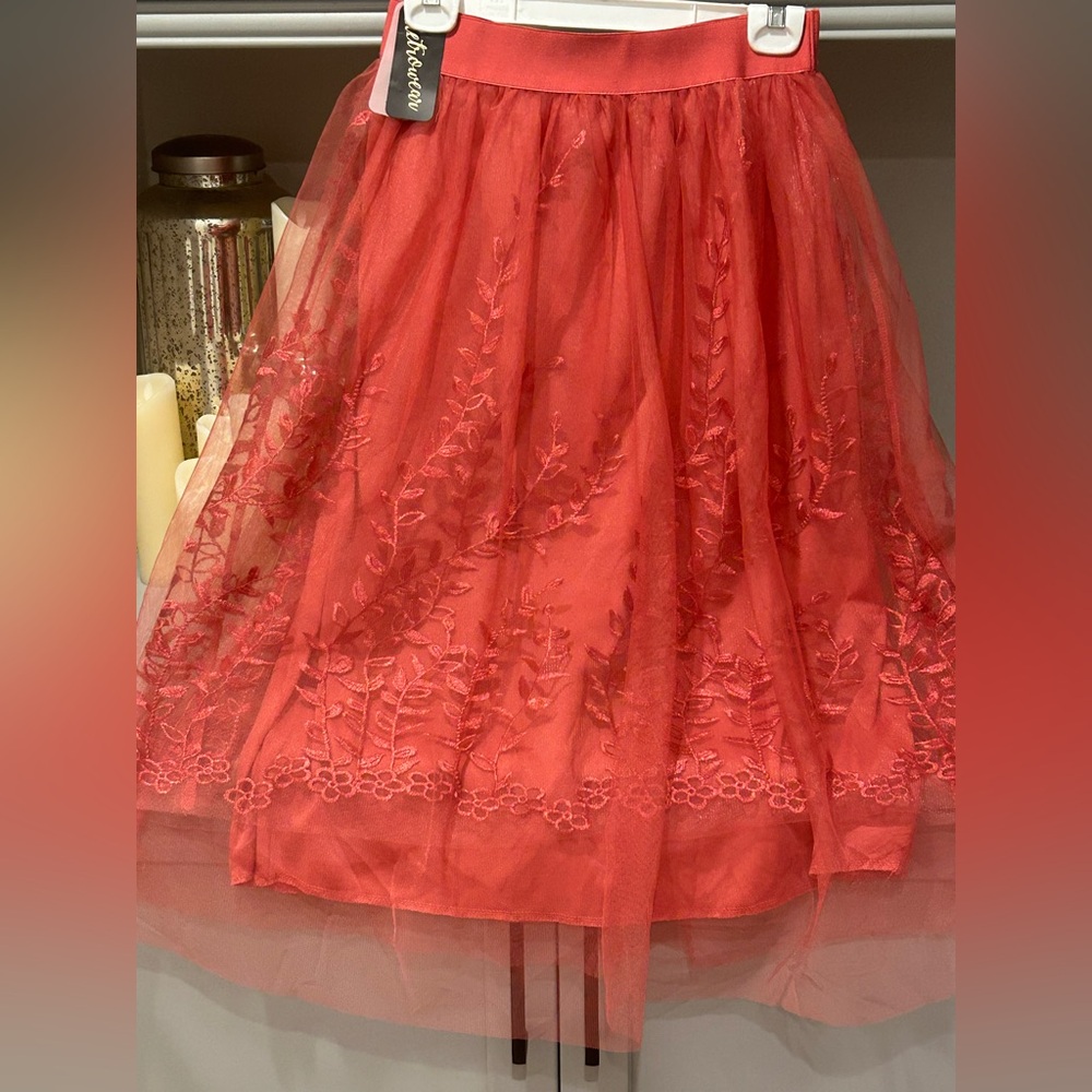 NWT- Layered Tulle Embroidered Skirt